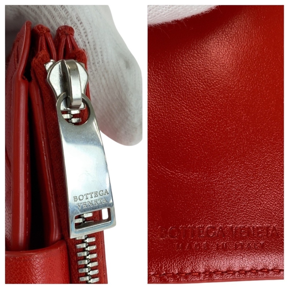 BOTTEGA VENETA Maxi Intrecciato Red Leather Folding Wallet with Silver Hardwa... - Picture 6 of 9